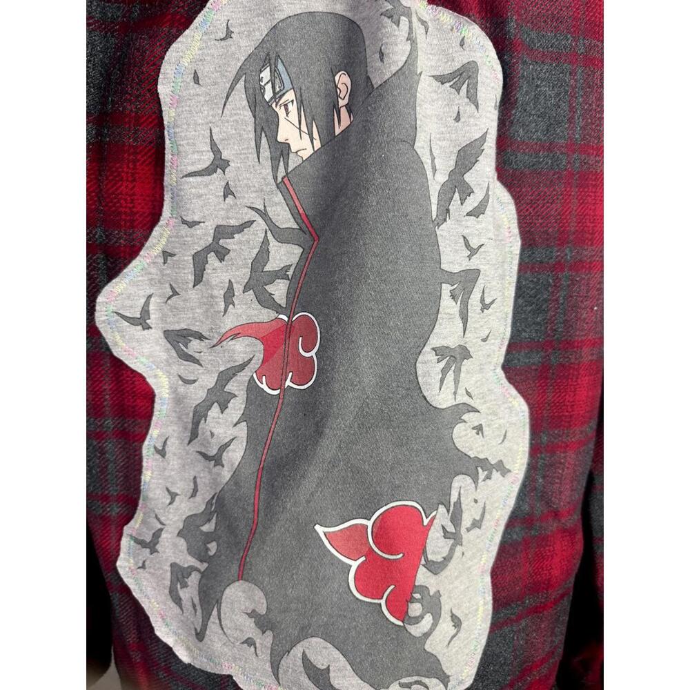 orvis red plaid flannel‎ shirt jacket anime naruto itachi uchiha akatsuki patch
